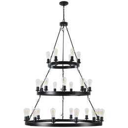 45 Inch Retro Industrial Pendant Light black 3-layer farmhouse chandelier