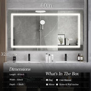 LED Bathroom Mirror with Front & Backlit Lighting, 5MM Tempered Glass, Anti-Fog, Dimmable, 3 Color Modes