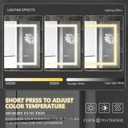 LED Bathroom Mirror with Front & Backlit Lighting, 5MM Tempered Glass, Anti-Fog, Dimmable, 3 Color Modes
