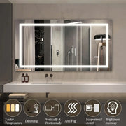 LED Bathroom Mirror with Front & Backlit Lighting, 5MM Tempered Glass, Anti-Fog, Dimmable, 3 Color Modes