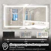 LED Bathroom Mirror with Front & Backlit Lighting, 5MM Tempered Glass, Anti-Fog, Dimmable, 3 Color Modes