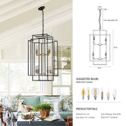 Close up of 8-light E12 socket system on a geometric iron chandelier
