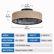 20 Inch Caged Ceiling Fan with Light, Flush Mount Farmhouse Fan with Remote Control