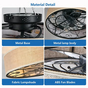 20 Inch Caged Ceiling Fan with Light, Flush Mount Farmhouse Fan with Remote Control