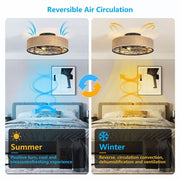 20 Inch Caged Ceiling Fan with Light, Flush Mount Farmhouse Fan with Remote Control
