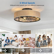 20 Inch Caged Ceiling Fan with Light, Flush Mount Farmhouse Fan with Remote Control