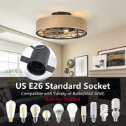 20 Inch Caged Ceiling Fan with Light, Flush Mount Farmhouse Fan with Remote Control