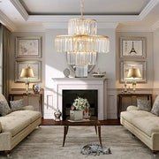 20” Luxury 4-Tier Crystal Chandelier with 12-Light Gold Frame Pendant