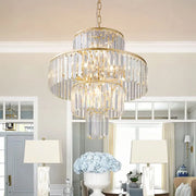 20” Luxury 4-Tier Crystal Chandelier with 12-Light Gold Frame Pendant