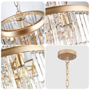 23.6” Luxury Crystal Chandelier with Gold Finish, Adjustable Hanging Pendant Light