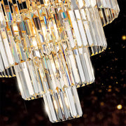 23.6” Luxury Crystal Chandelier with Gold Finish, Adjustable Hanging Pendant Light