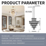 23.6” Luxury Crystal Chandelier with Gold Finish, Adjustable Hanging Pendant Light