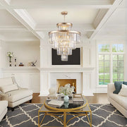 23.6” Luxury Crystal Chandelier with Gold Finish, Adjustable Hanging Pendant Light