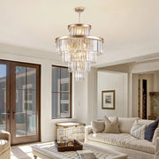 23.6” Luxury Crystal Chandelier with Gold Finish, Adjustable Hanging Pendant Light