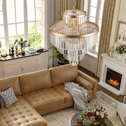 23.6” Luxury Crystal Chandelier with Gold Finish, Adjustable Hanging Pendant Light