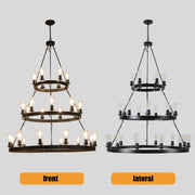 Black Wagon Wheel Chandelier, 3-Tier 45