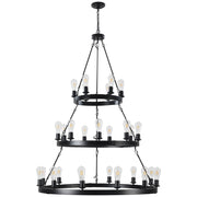 ZEUSFULLY 45 inch Large 3-Tier Wagon Wheel Chandelier with 27-Light Black Iron Frame