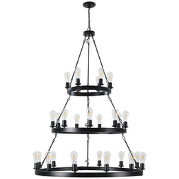 ZEUSFULLY 45 inch Large 3-Tier Wagon Wheel Chandelier with 27-Light Black Iron Frame