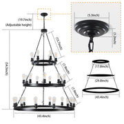 Black Wagon Wheel Chandelier, 3-Tier 45