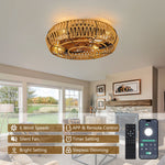 Low profile smart ceiling fan app control and remote with 6 speed settings and stepless dimming