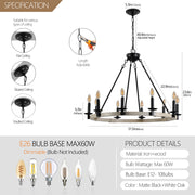 rustic farmhouse candle chandelier 32 inch 10 light