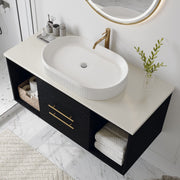 Poseidon 39.4-Inch Wall-Mounted Floating Bathroom Vanity with Oval Ceramic Sink