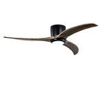 ZEUSFULLY 52 inch low profile flush mount ceiling fan with light in a modern matte black finish.