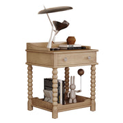 Retro Solid Wood Nightstand with Storage Drawer and Open Display Shelf