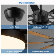 ZEUSFULLY 8-Blade Farmhouse Windmill Ceiling Fan with LED Light, 52