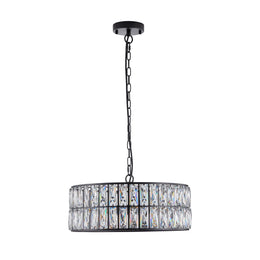 Black Modern Crystal Drum Chandelier 18 inch 6 Light Pendant Lighting Fixture