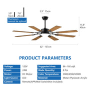 ZEUSFULLY 8-Blade Farmhouse Windmill Ceiling Fan with LED Light, 52