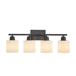 4-Light Black Bathroom Vanity Light with Frosted Glass Shades