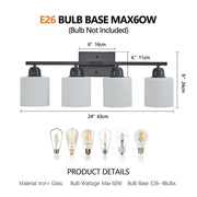 4-Light Black Bathroom Vanity Light Fixture, Modern Wall Sconce with Milky Frosted Glass Shades – E26 Socket, Perfect for Bathroom & Dressing Room
