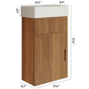 Dimension diagram showing 16.50 inch width and 8.90 inch slim depth for a compact wall mounted vanity.