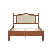 Full Size Wooden Platform Bed with Natural Rattan Headboard