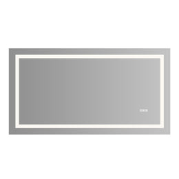 ZEUSFULLY 60x32 inch LED bathroom mirror with front and backlit lighting in modern luxury vanity setting