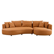 Modern Curved Sectional Sofa – 5-Seat Eco-Leather L & R Chaise Sofa (Grey & Orange)