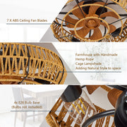 Reinforced iron frame black caged ceiling fan for stable wobble-free installation