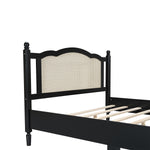 close up smooth snag free woven rattan arch headboard bedroom