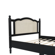 close up smooth snag free woven rattan arch headboard bedroom