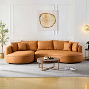 Modern Curved Sectional Sofa – 5-Seat Eco-Leather L & R Chaise Sofa (Grey & Orange)