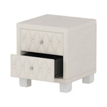 two spacious storage drawers with multi faceted crystal handle knobs on nightstand