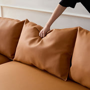 Modern Curved Sectional Sofa – 5-Seat Eco-Leather L & R Chaise Sofa (Grey & Orange)