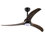 Modern industrial style matte black solid wood ceiling fan with light and smart remote control.