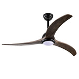 Modern industrial style matte black solid wood ceiling fan with light and smart remote control.
