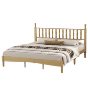 King Size Wood Platform Bed with Gourd-Shaped Headboard, Solid Wood Frame & Noise-Free Slat Support (No Box Spring)