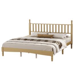 King Size Wood Platform Bed with Gourd-Shaped Headboard, Solid Wood Frame & Noise-Free Slat Support (No Box Spring)