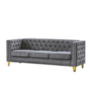 Velvet Sofa 3-Seat, Button Tufted Chesterfield Couch with Metal Legs