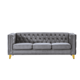 Velvet Sofa 3-Seat, Button Tufted Chesterfield Couch with Metal Legs
