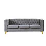 Velvet Sofa 3-Seat, Button Tufted Chesterfield Couch with Metal Legs